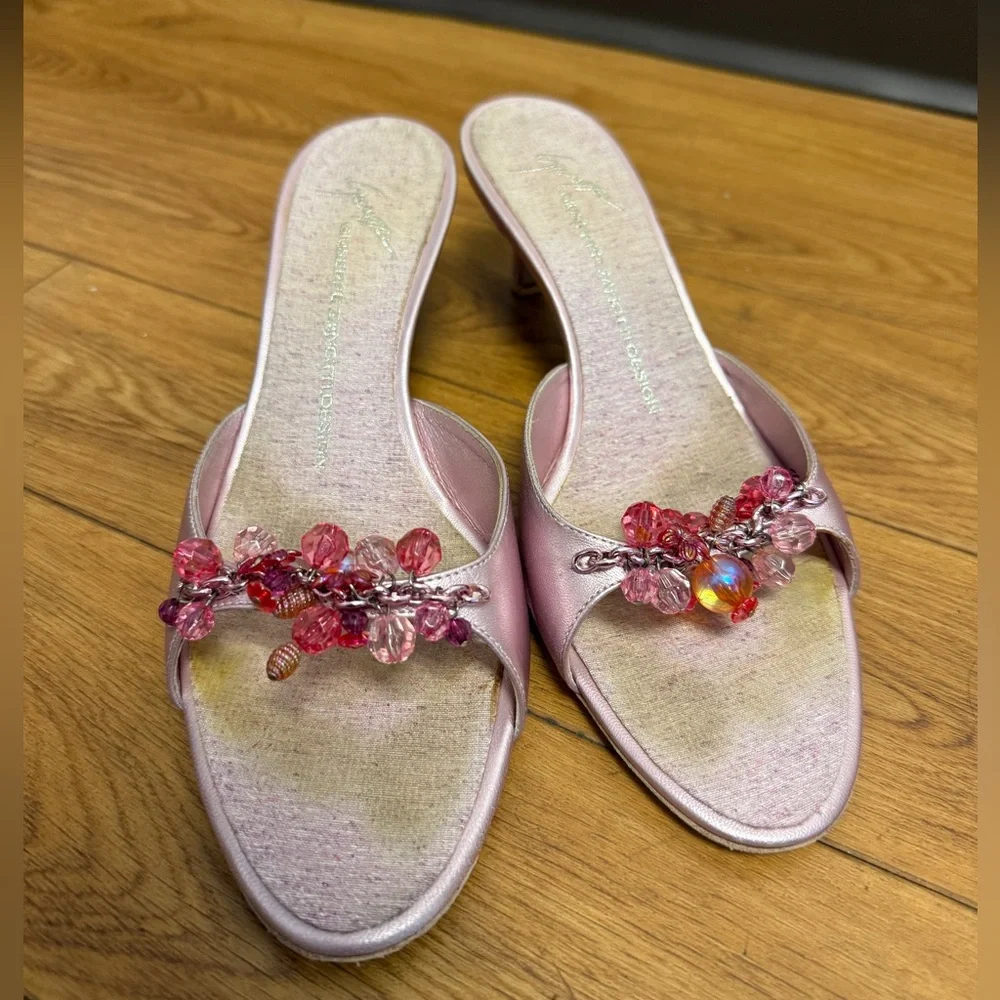 Very Rare Vintage Giuseppe Zanotti Beaded Kitten Heel Sandals - Picture 2 of 3